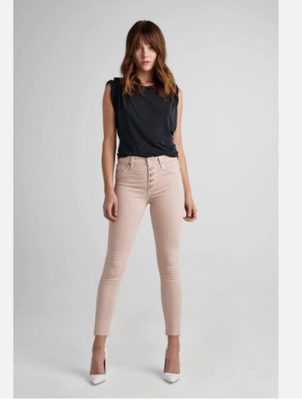 NWOT HUDSON Barbara High Rise Ankle Super Skinny Button Fly Raw Hem Nude Blush 2